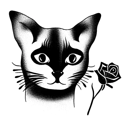 Siamese Cat With Rose