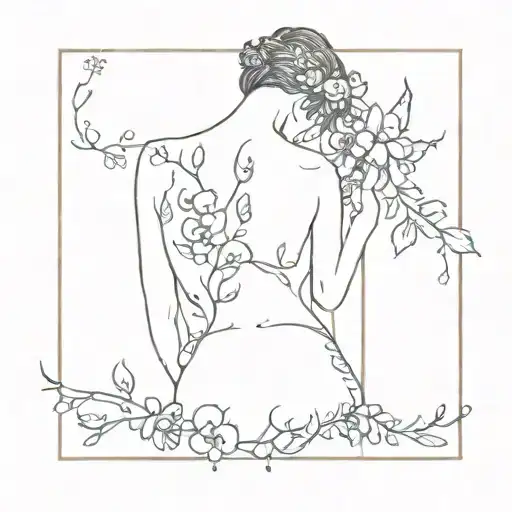 Spine Tattoo With Flowers And A Vine With A Bouquet Of Flowers On The Left Upper Back