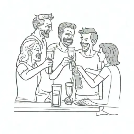 A Group Of Friends Laughing And Toasting At A Bar