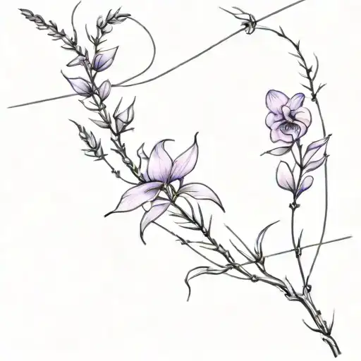 Barbed Wire Cross Line Work With Lavender And Snapdragons Line Work