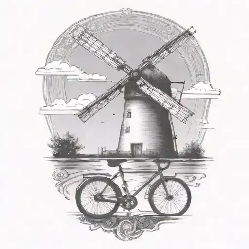 Windmill And Road Bicycle Leaning