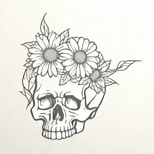 Skull Surrounded With Daisy