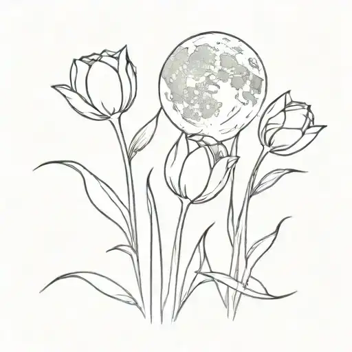 Moon And Tulips Coming