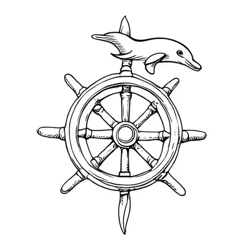 Dolphin And Ship Wheel