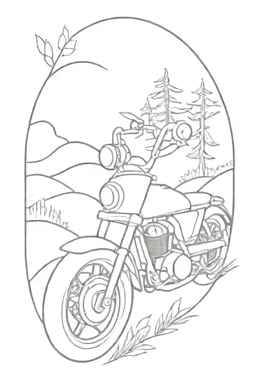 Motorcycle Nature Scene Simple Lines