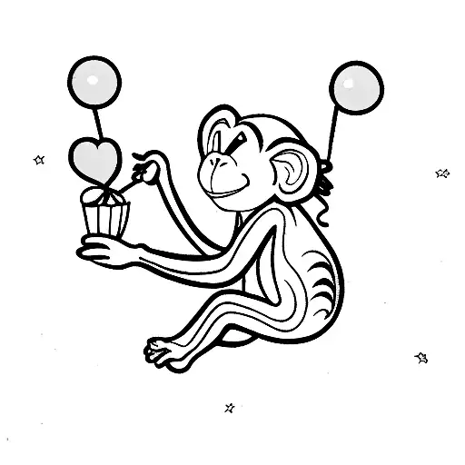 Monkey Playing A Piano Holding A Balloon