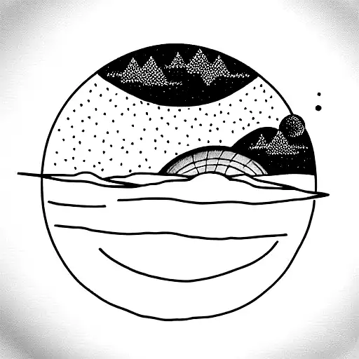 Lake With Mountain And A Sky With Stars And Planets Of The Solar System