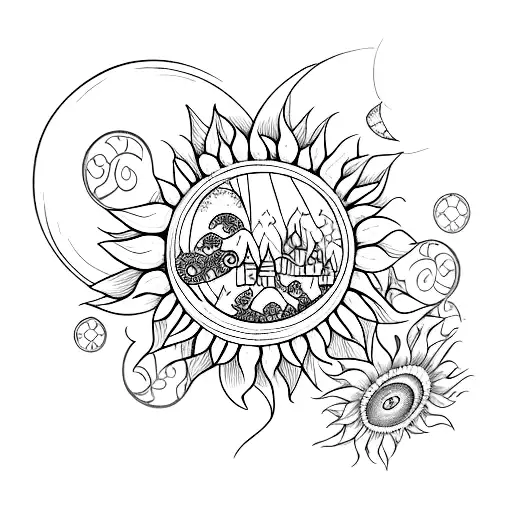 Moon Butterfly Sunflower And Village