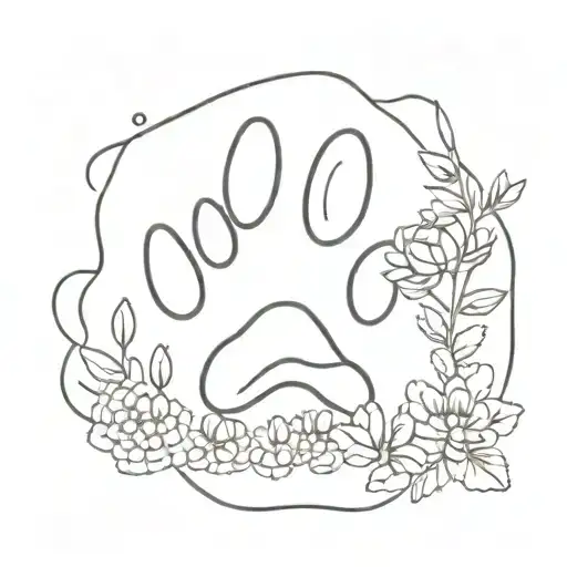 Realistic Dog Paw Print Surrounded By Flowers Growing