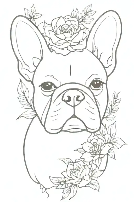 French Bulldog Head Flower In A Bouquet Wrapped Loosely