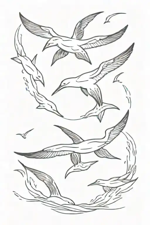 Gannets Diving From The Air And Dolphins Swimming Under Water