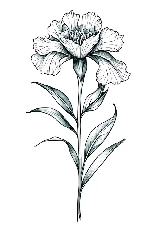 Iris Flower Intertwined With A Carnation Flower Fine Line
