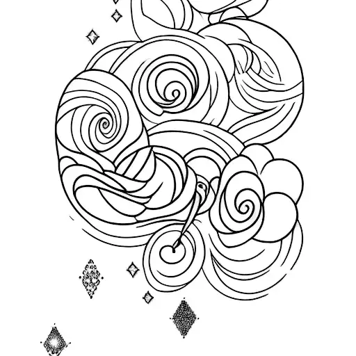 Line Tattoo With Moon And Crystals