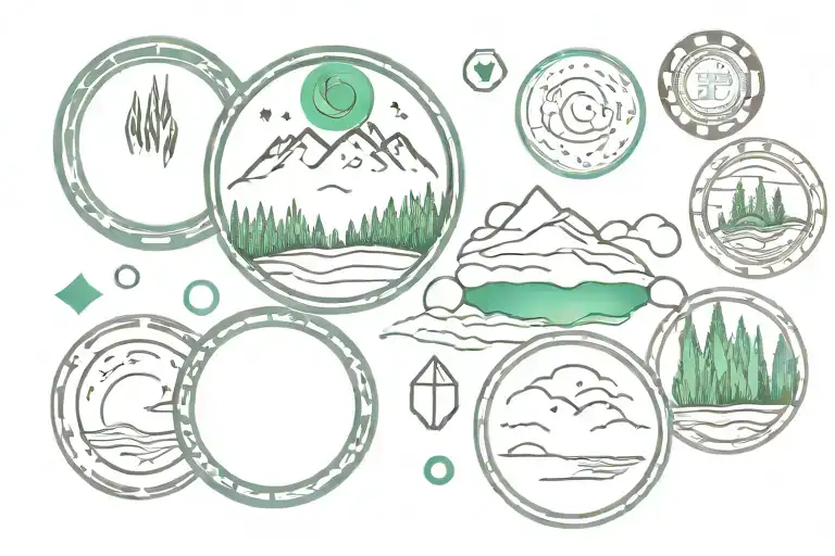 Circle Tattoo Northern Lights Rocky Mountains River Kitchen Knives Poker Chips Dice Gambling