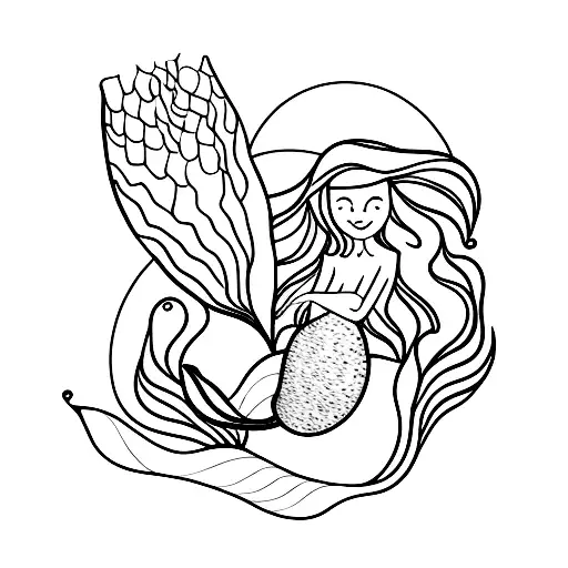 Mermaid Girl Lounging On A Giant Seashell In A Serene Lagoon