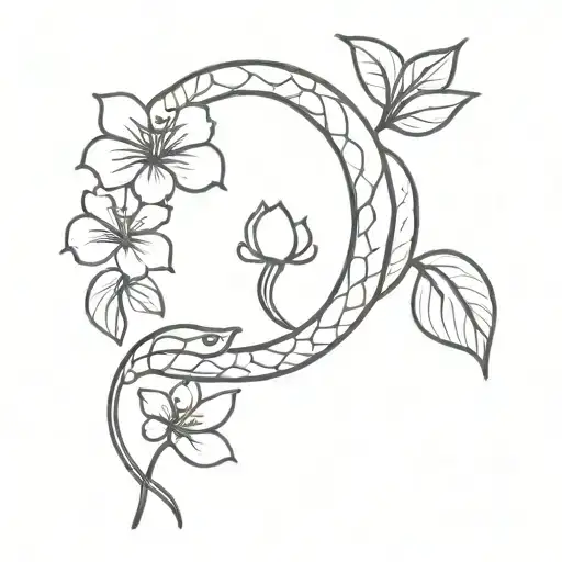 Snake And Hydrangea Flower