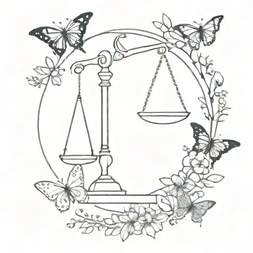 A Minimalist Design Of A Libra Symbol Surrounded By Butterflies