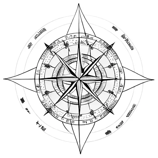 An Intricate Wind Rose Compass With Ocean Waves