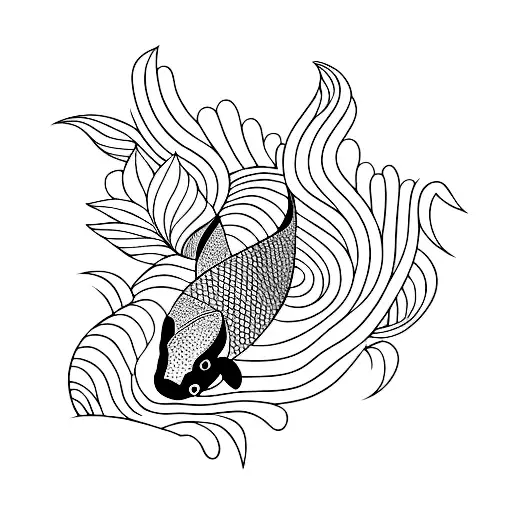 A Minimalist Design Of A Koi Fish Swimming Among Japanese Cherry Blossoms