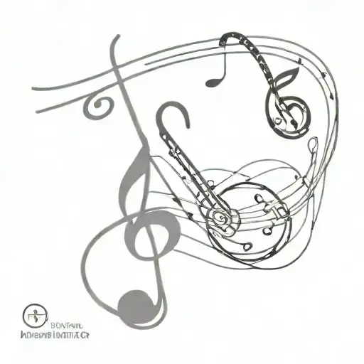 Music Notes Intertwined With Sports Equipment