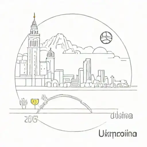 Incorporate The Skyline Of A Ukrainian City With A Football Field In A Minimalist Style