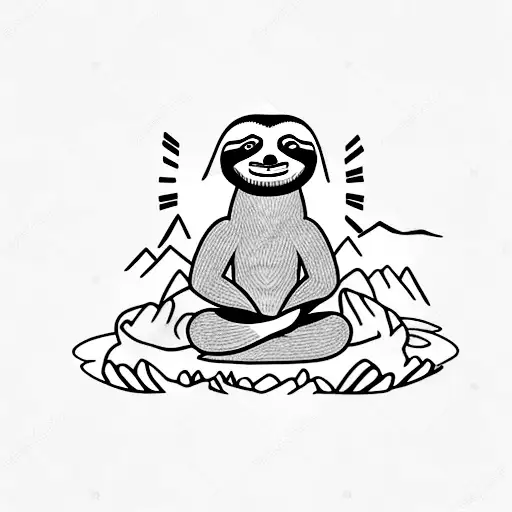 A Sloth Meditating On A Rock In The Middle Of A Serene Mountain Lake