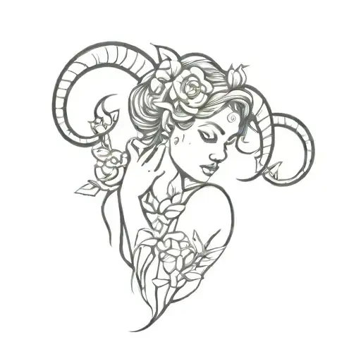 Fairy With Ram Horns Holding Flower