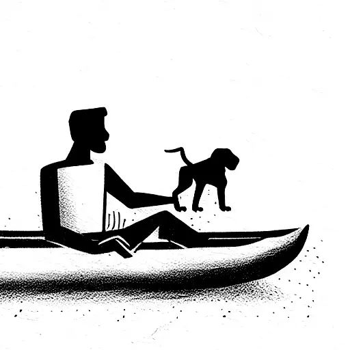 Man And His Dog On Canoe