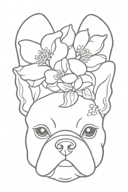 French Bulldog Head Flower In A Bouquet Wrapped Loosely