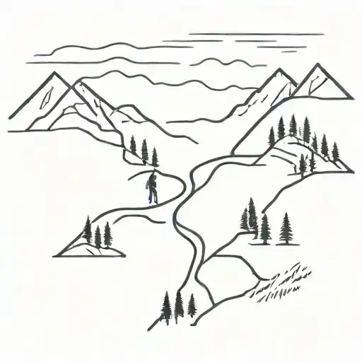 A Minimalist Tattoo Of Two Hiking Trails Intersecting To Represent Siblings Bonding Over Nature