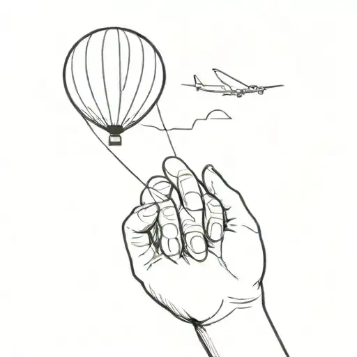 A Hand With A Balloon Inside And A Plane In The Background