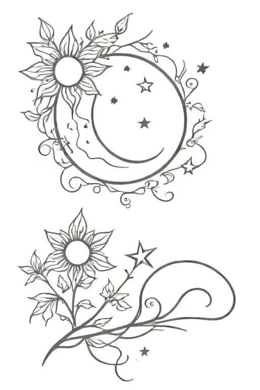 Moon And Sun And Stars With Vines Going