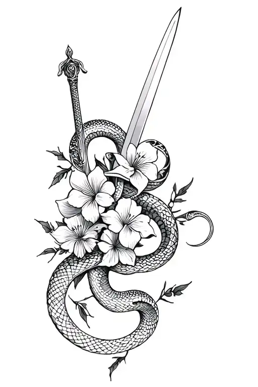 Snakes And Sword And Flowers Wrapped