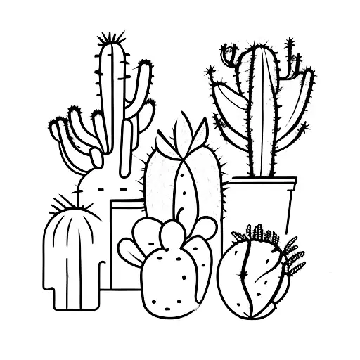 Three Cactus Plants In A Line