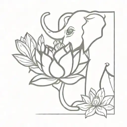Lotus Flower Blooming With An Elephant And A Ratchaphruek