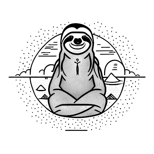 A Sloth Meditating On A Rock In The Middle Of A Serene Mountain Lake