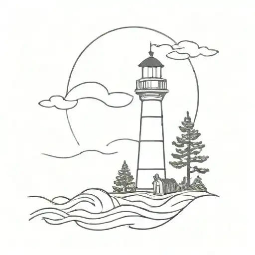 Lighthouse With Pine Trees And Waves Crashing