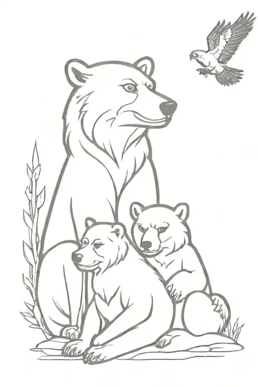 Brother Bear Sitting Together With A Eagle Soring And The Background In A Rectangle Box