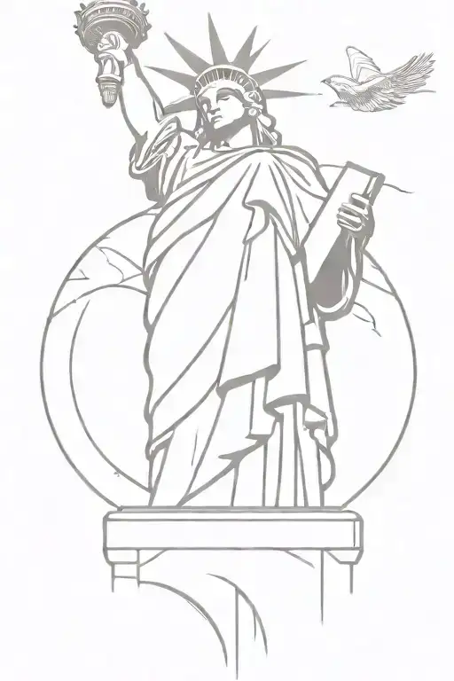 Statue Of Liberty With Eagle Flying