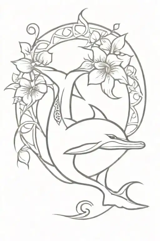 Celtic Dolphin With Morning Glory Flower
