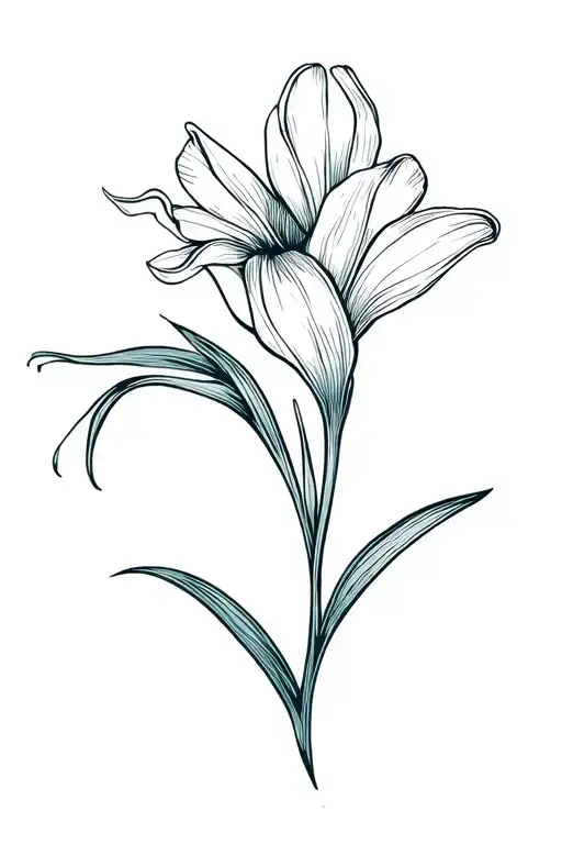 Iris Flower Intertwined With A Snow Drop Flower Fine Line