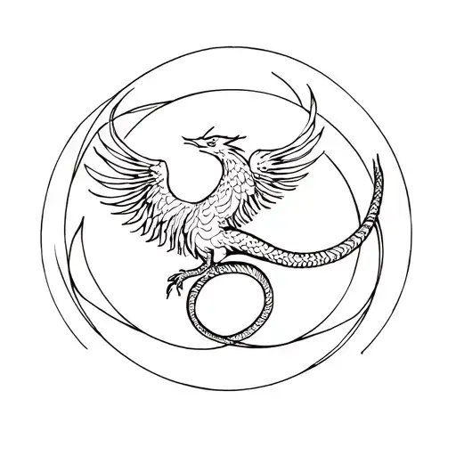 Phoenix Coiled Around An Ouroboros