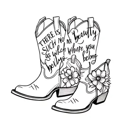 Cowboy Boots With Flowers And The Words There Is No Such Beauty As Where You Belong