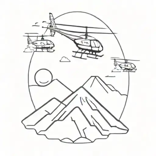 Sunset Snd Helicopters Flying Over Volcanoes