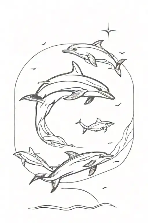 Bird Diving From The Air And Dolphins Swimming Under Water