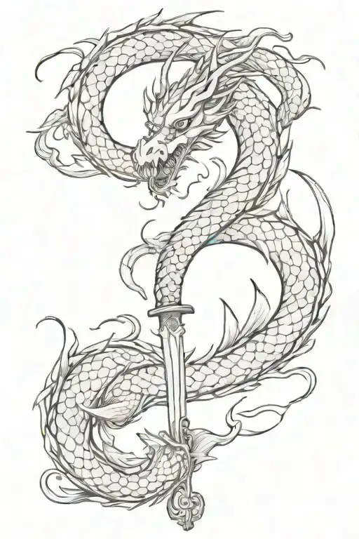 Dragon With A Chinese Sword On Caviar