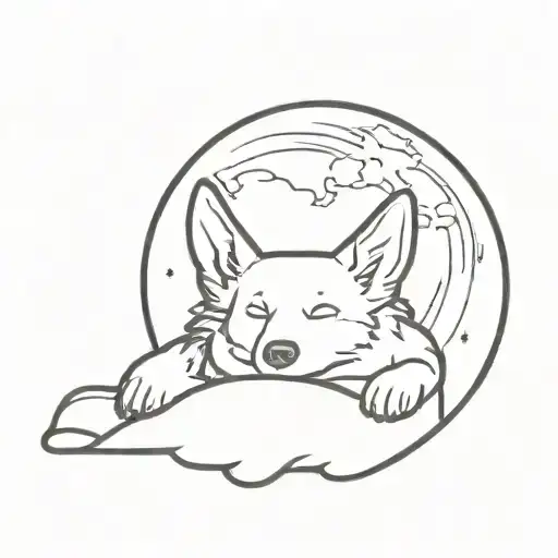 A Minimalist Design Of A Corgi Sleeping Under A Full Moon