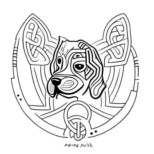 A Tribal Design Incorporating A Dog And Junah's Name