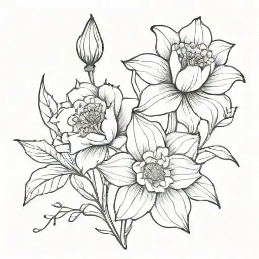 Daffodil Carnation Rose And Holly Flowers