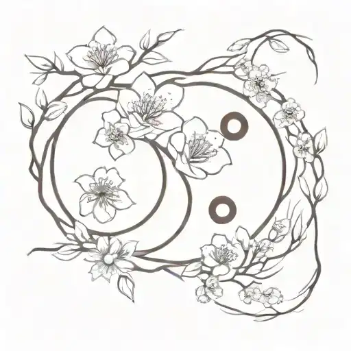 Yin And Yang Symbol Korean Cherry Blossom